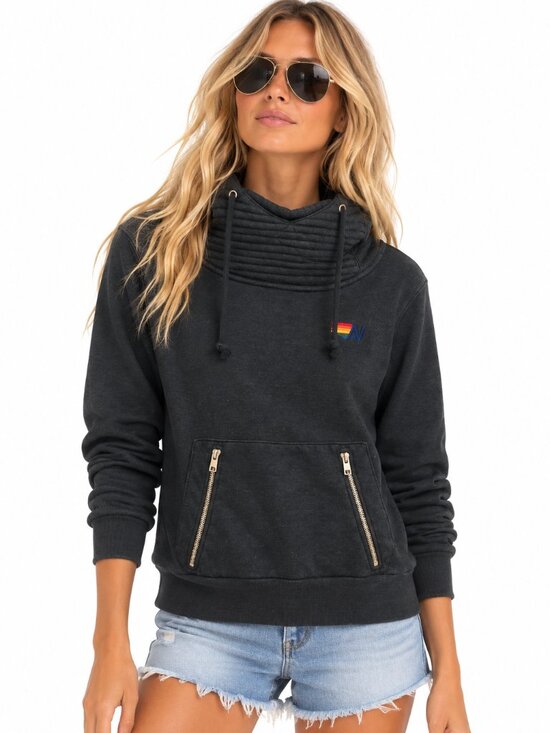 Aviator Nation Tops - Aviator Nation Ninja Hoodie Charcoal Black Funnel Neck Zip Pocket Size Small